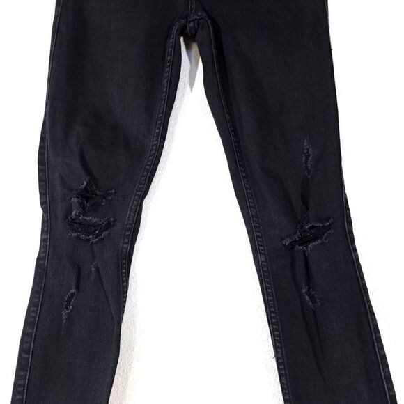 ABERCROMBIE and FITCH High Rise Raw Hem Distressed Super Skinny Jeans Black 25 - Picture 4 of 11
